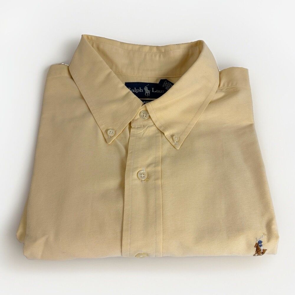 Ralph Lauren Classic Fit Oxford Men’s XL Button Up Shirt Short Sleeve Lt Yellow